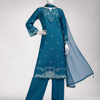 Lawn Teal Unstitched Suit - J. Junaid Jamshed