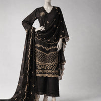Lawn Black Unstitched Suit - J. Junaid Jamshed