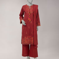 Jacquard Maroon Unstitched Suit - J. Junaid Jamshed