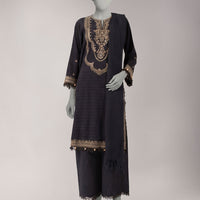Jacquard Black Unstitched Suit - J. Junaid Jamshed
