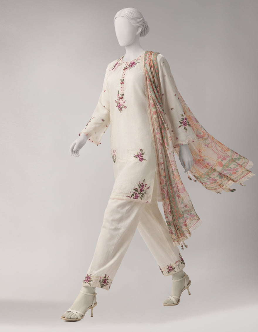 Lawn White Unstitched Suit - J. Junaid Jamshed