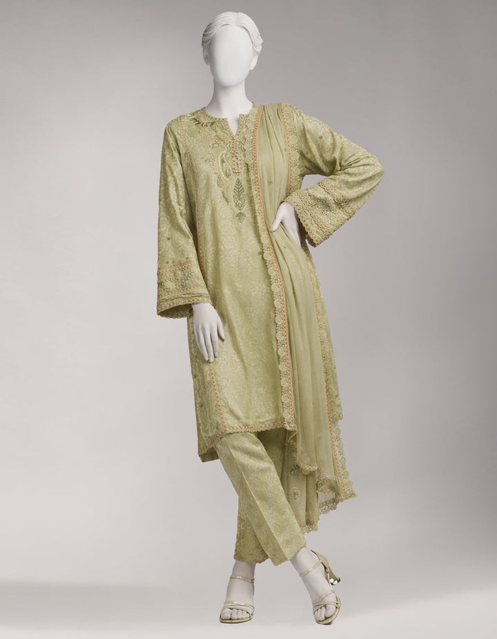 Jacquard Green Unstitched Suit - J. Junaid Jamshed