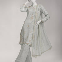Jacquard Grey Unstitched Suit - J. Junaid Jamshed