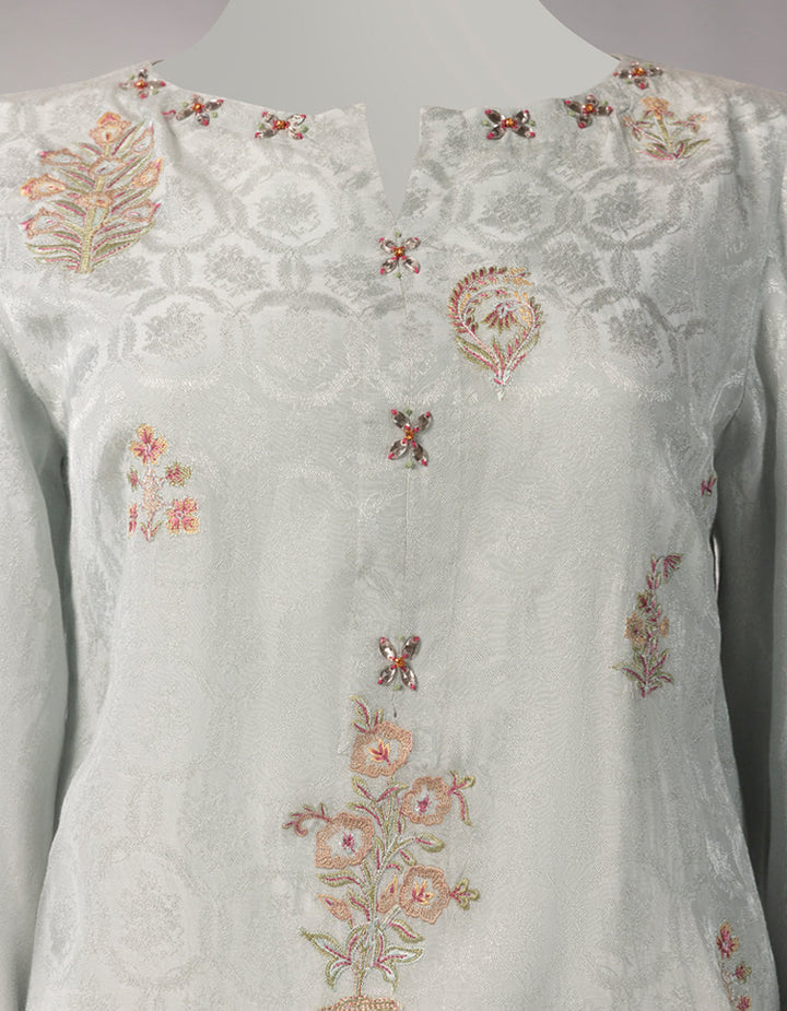 Jacquard Grey Unstitched Suit - J. Junaid Jamshed