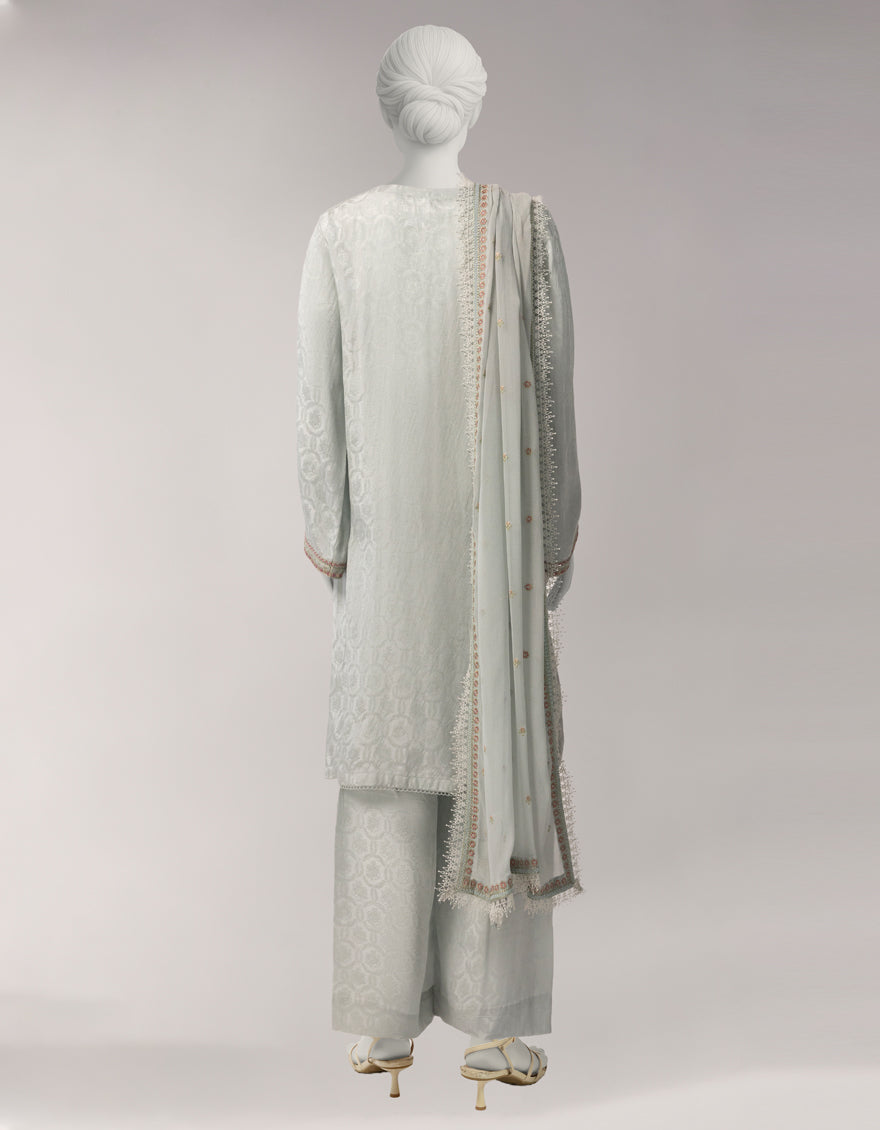 Jacquard Grey Unstitched Suit - J. Junaid Jamshed