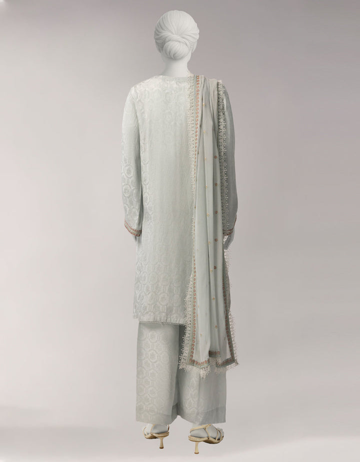 Jacquard Grey Unstitched Suit - J. Junaid Jamshed
