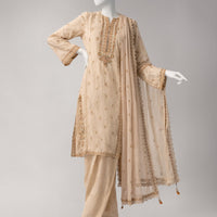 Jacquard Beige Unstitched Suit - J. Junaid Jamshed