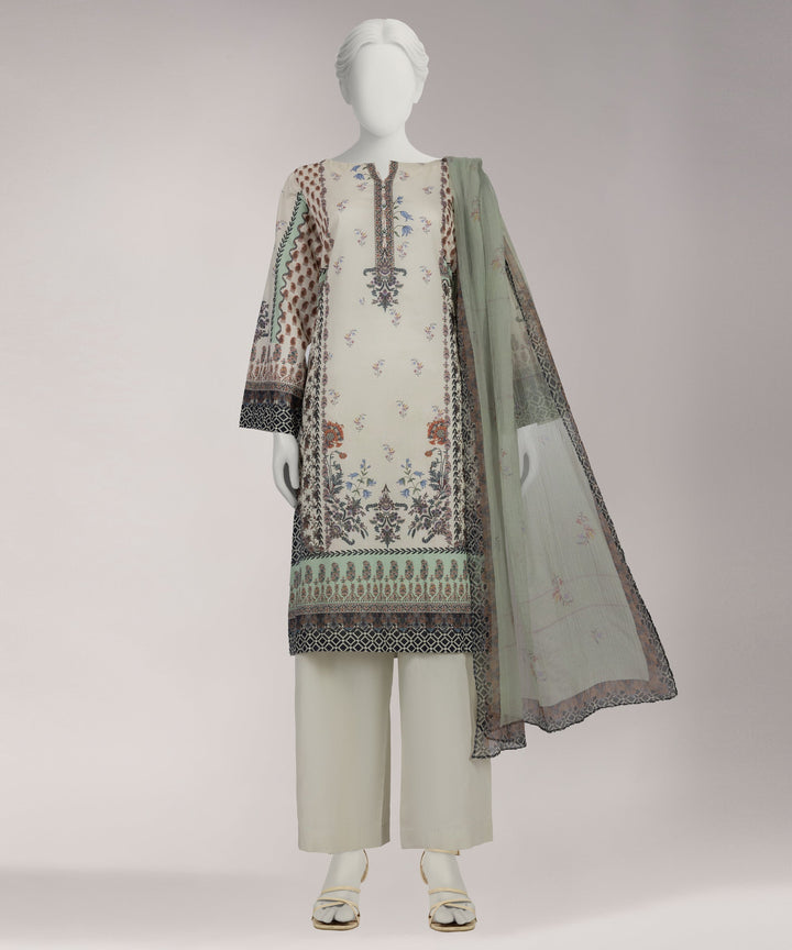 Lawn Off White Unstitched Suit - J. Junaid Jamshed