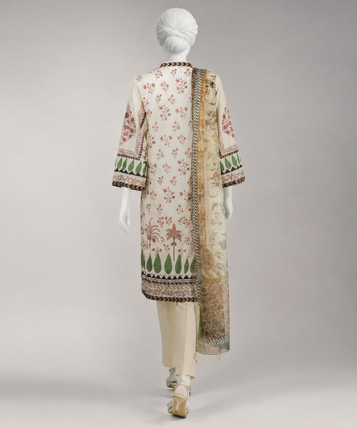 Lawn Cream Unstitched Suit - J. Junaid Jamshed