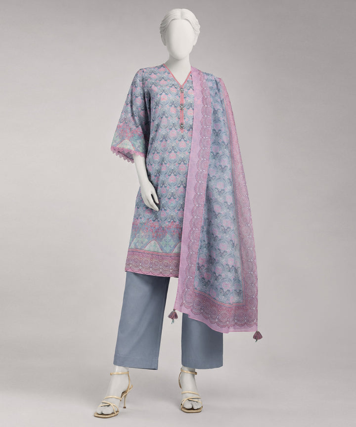 Lawn Blue Unstitched Suit - J. Junaid Jamshed