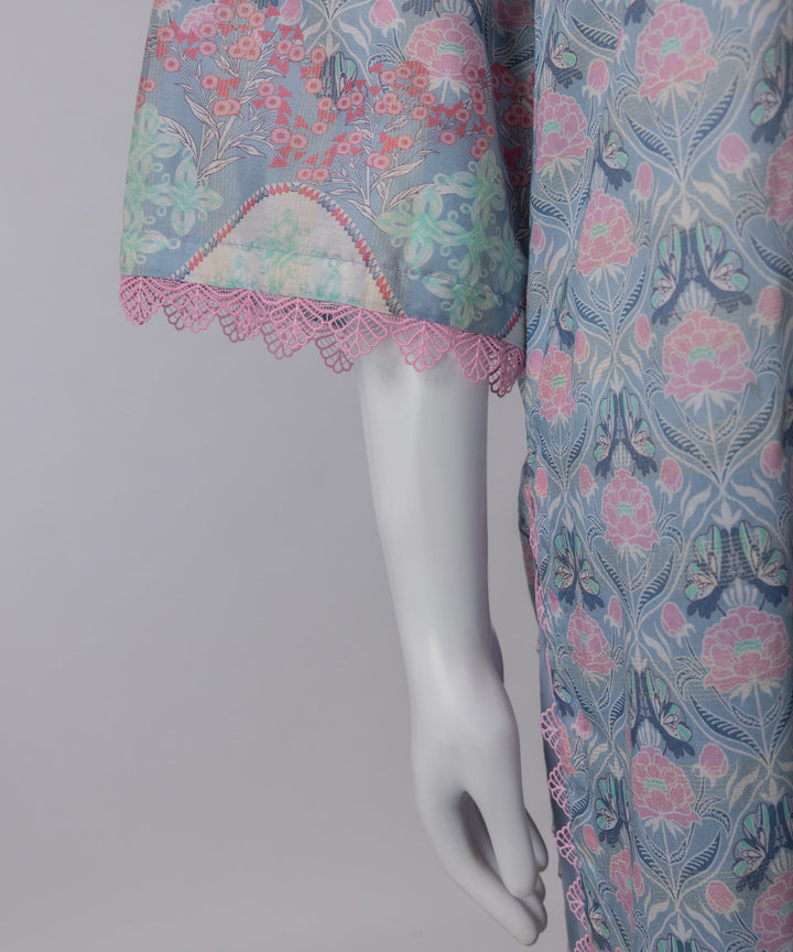 Lawn Blue Unstitched Suit - J. Junaid Jamshed