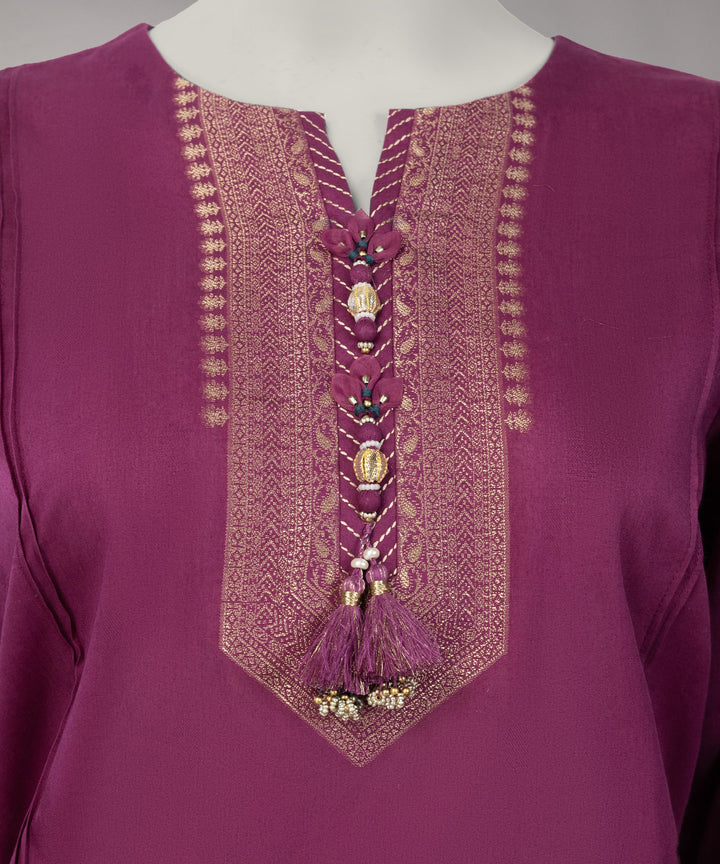 Jacquard Magenta Unstitched Suit - J. Junaid Jamshed
