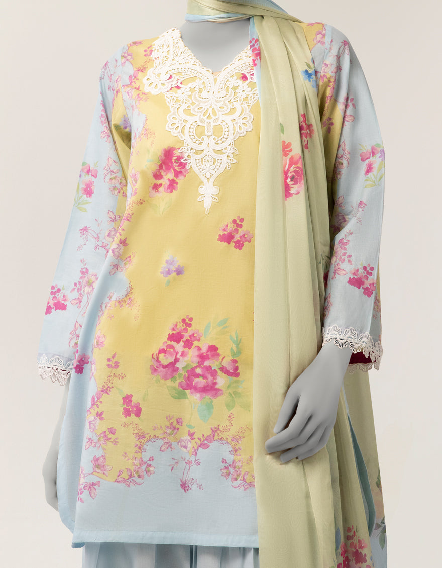 Lawn Blue Stitched Suit - J. Junaid Jamshed