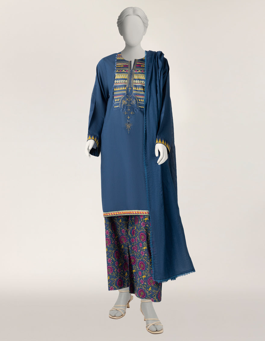 Lawn Blue Stitched Suit - J. Junaid Jamshed