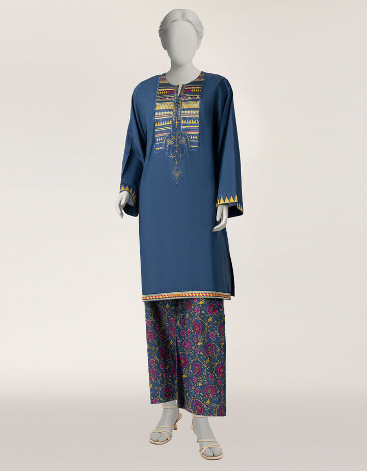 Lawn Blue Stitched Suit - J. Junaid Jamshed