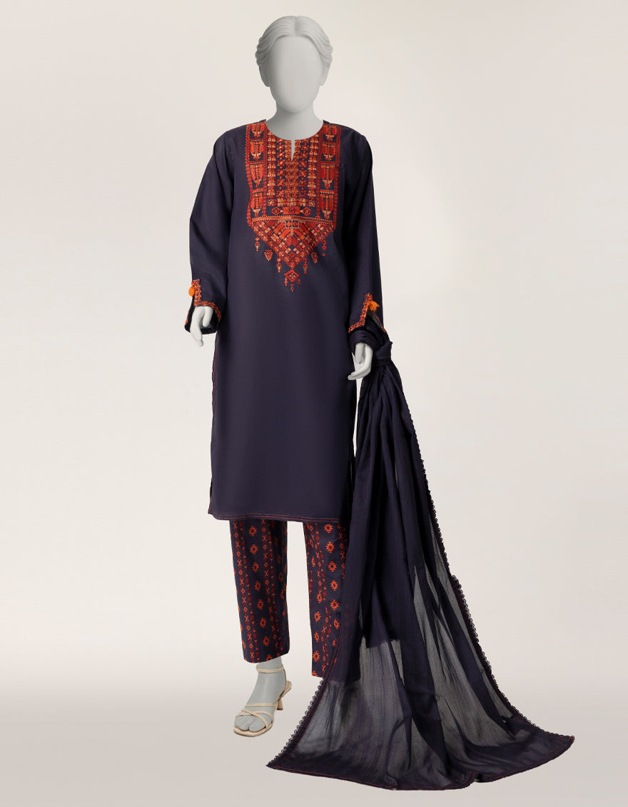 Lawn Purple Stitched Suit - J. Junaid Jamshed