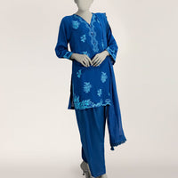 Dobby Blue Stitched Suit - J. Junaid Jamshed