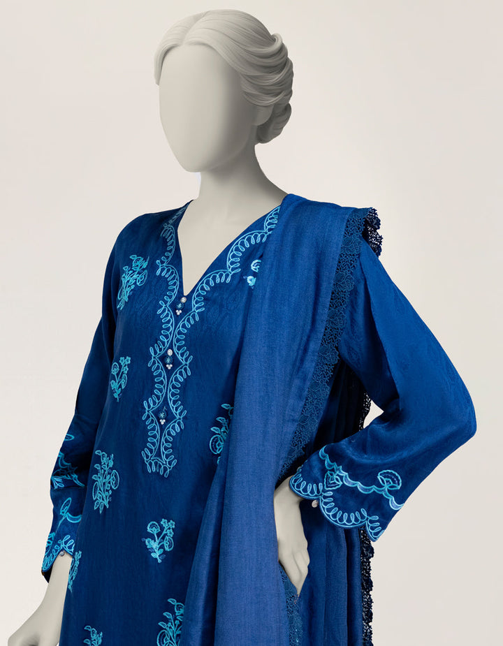 Dobby Blue Stitched Suit - J. Junaid Jamshed