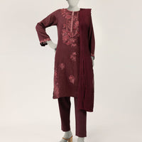 Dobby Maroon Stitched Suit - J. Junaid Jamshed
