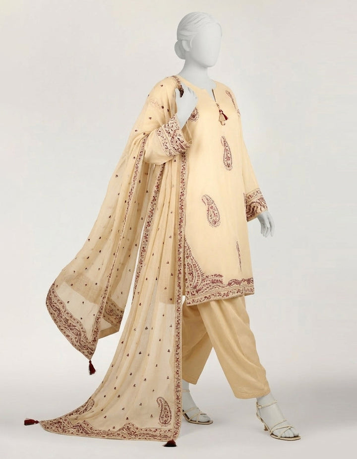 Lawn Beige Stitched Suit - J. Junaid Jamshed