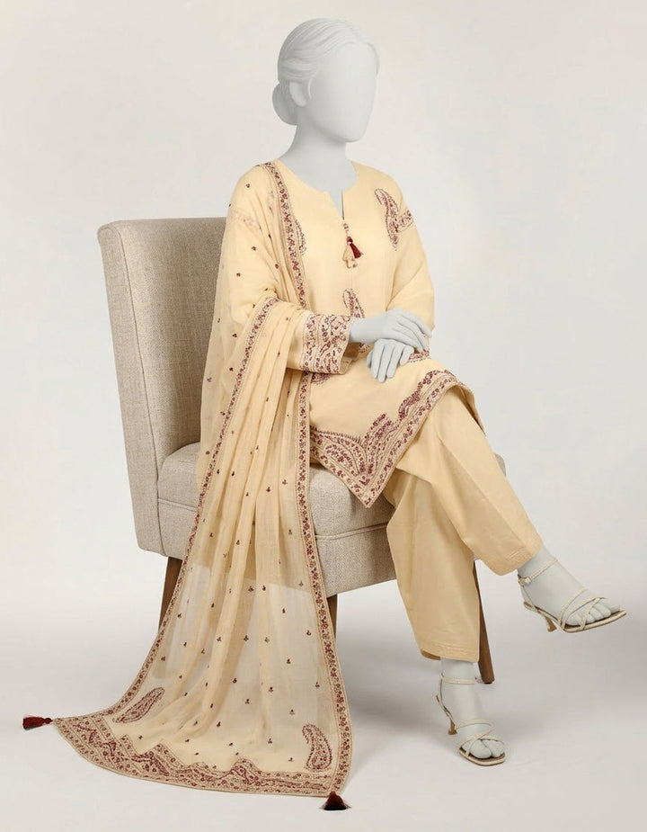 Lawn Beige Stitched Suit - J. Junaid Jamshed