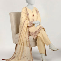 Lawn Beige Stitched Suit - J. Junaid Jamshed