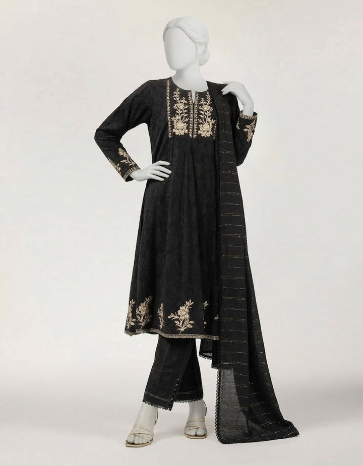 Dobby Black Stitched Suit - J. Junaid Jamshed