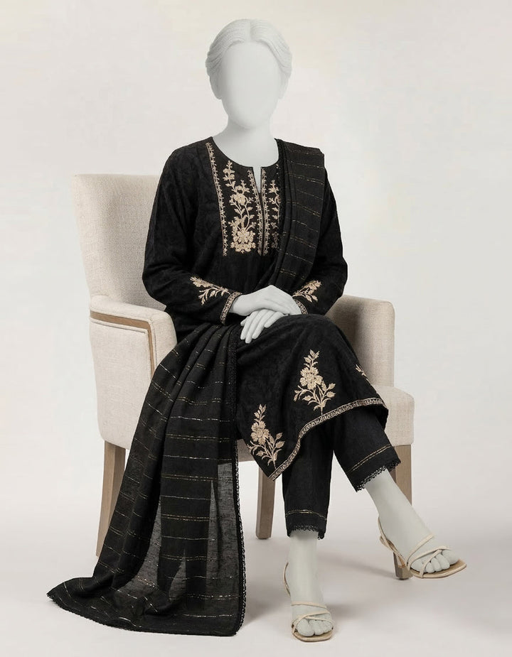 Dobby Black Stitched Suit - J. Junaid Jamshed