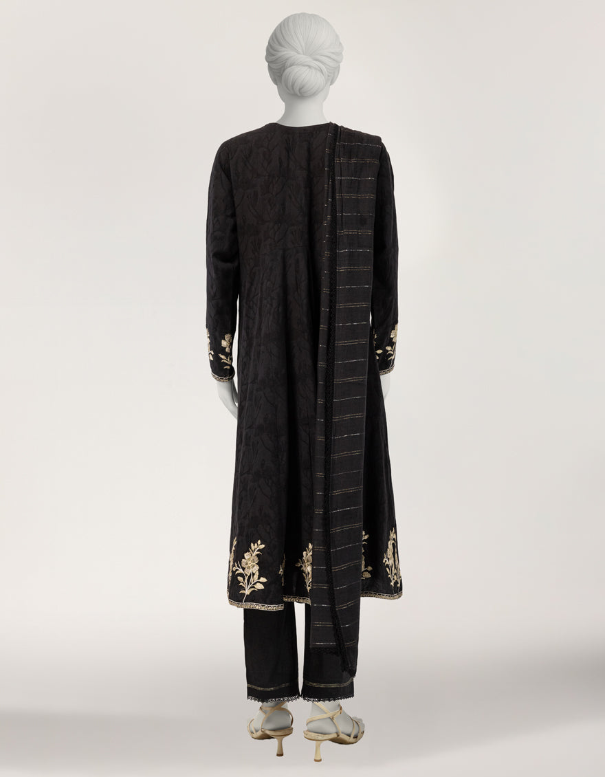 Dobby Black Stitched Suit - J. Junaid Jamshed
