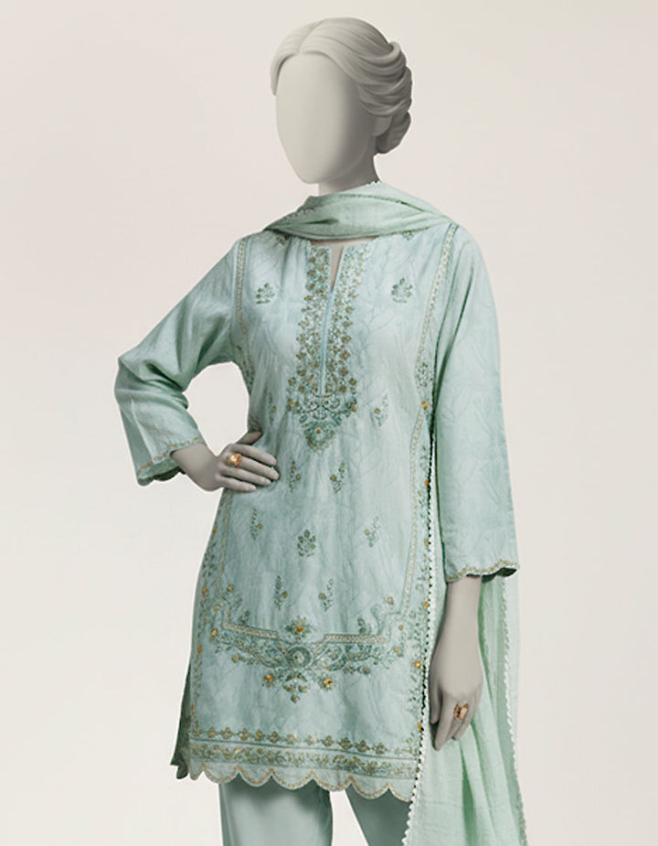 Dobby Green Stitched Suit - J. Junaid Jamshed