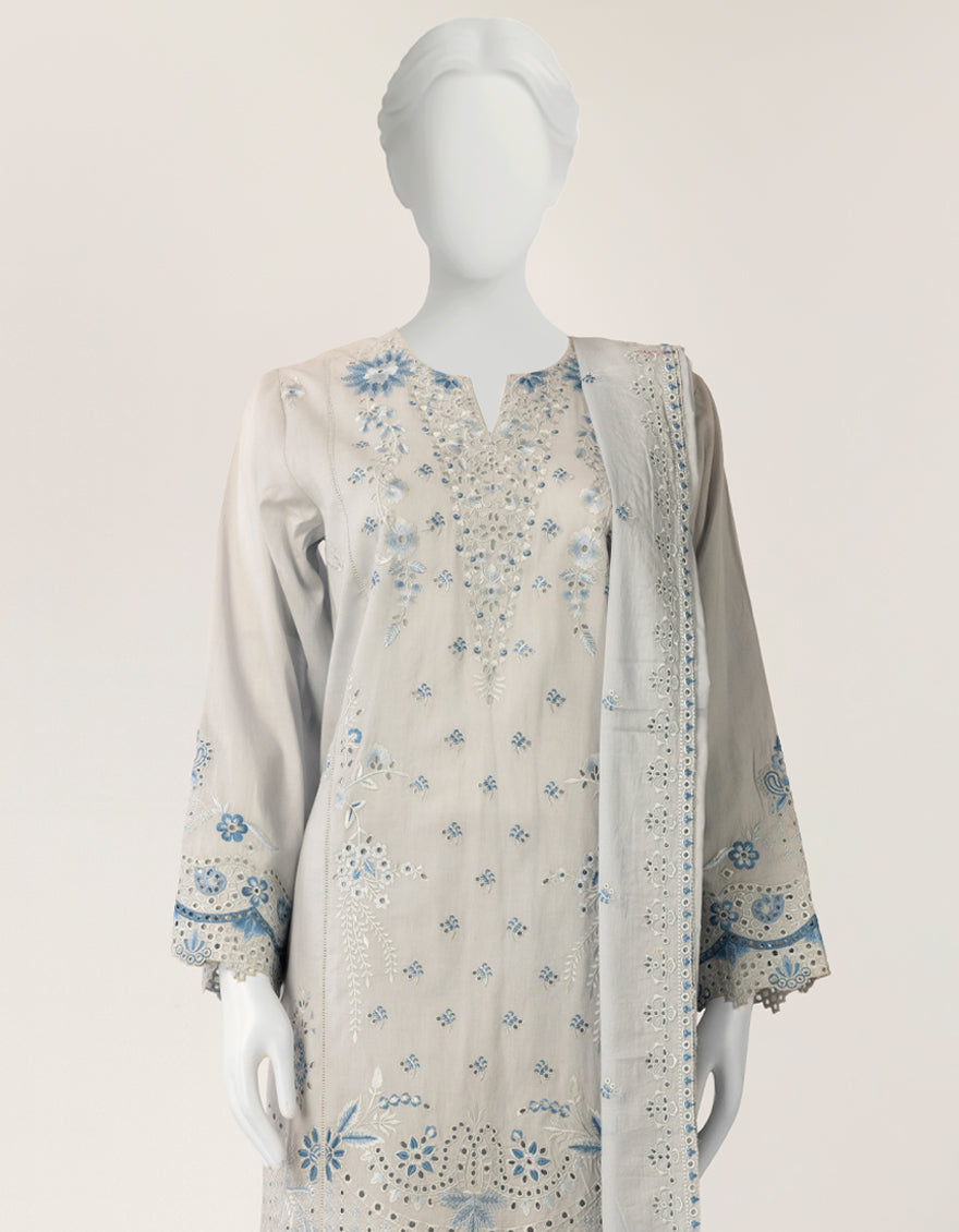 Lawn Blue Stitched Suit - J. Junaid Jamshed