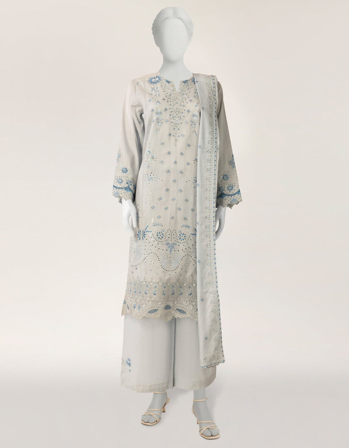 Lawn Blue Stitched Suit - J. Junaid Jamshed