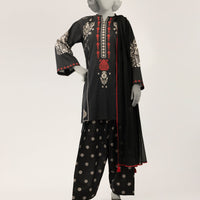 Dobby Black Stitched Suit - J. Junaid Jamshed