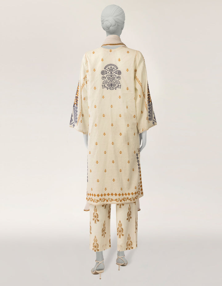 Lawn Off White Stitched Suit - J. Junaid Jamshed
