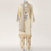 Lawn Off White Stitched Suit - J. Junaid Jamshed