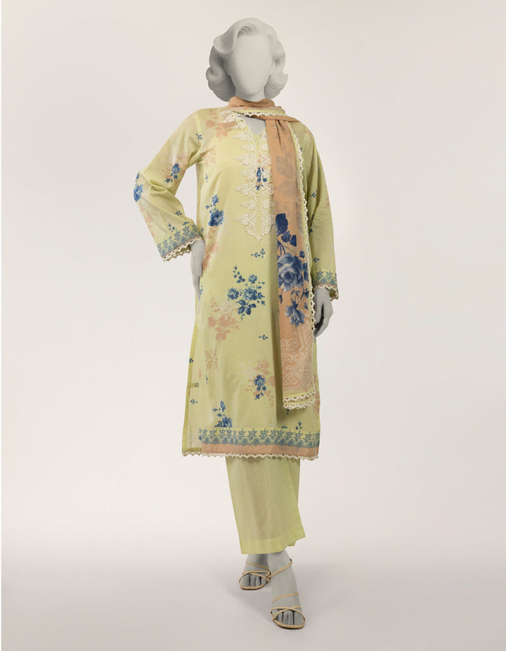 Lawn Green Stitched Suit - J. Junaid Jamshed