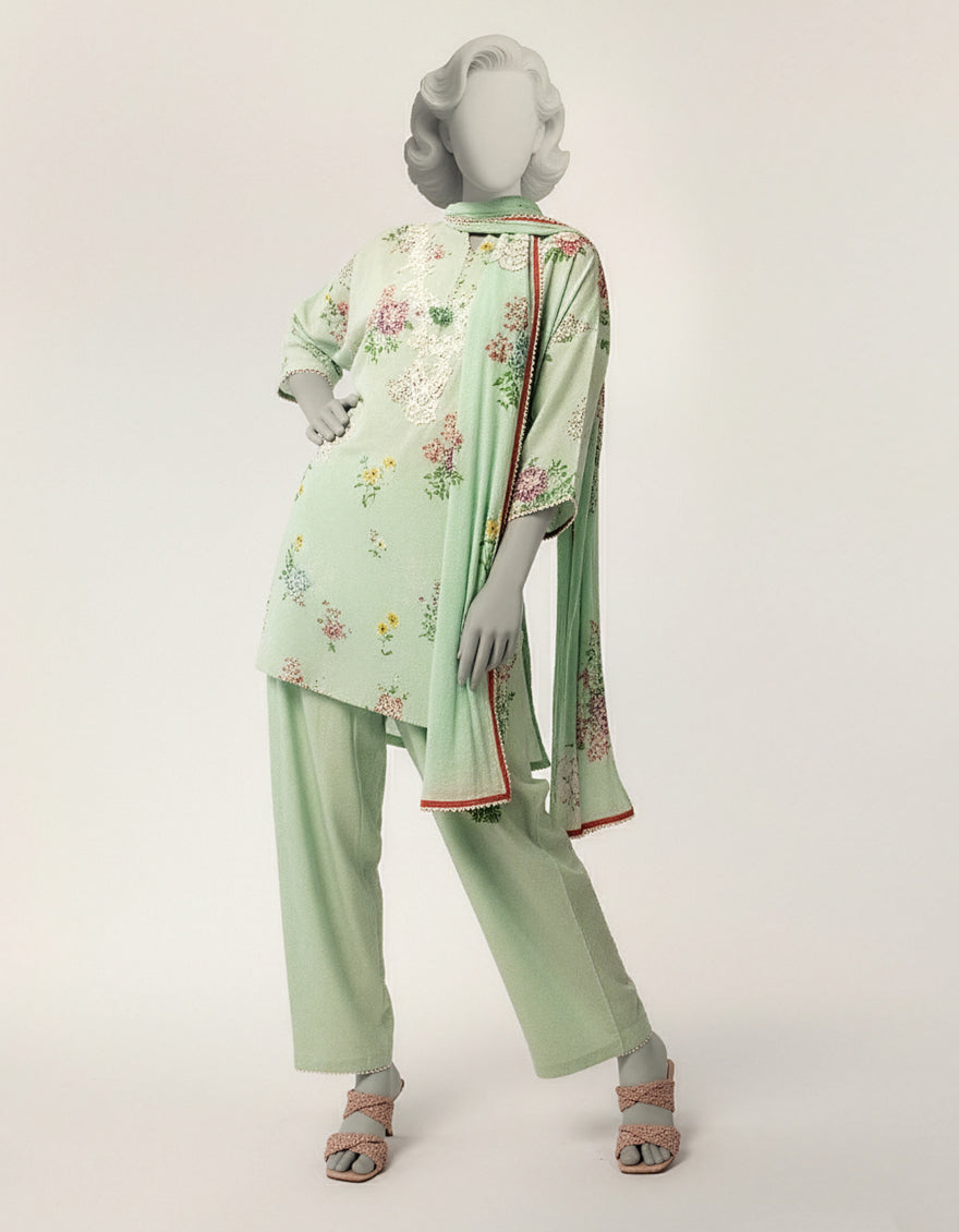 Lawn Green Stitched Suit - J. Junaid Jamshed