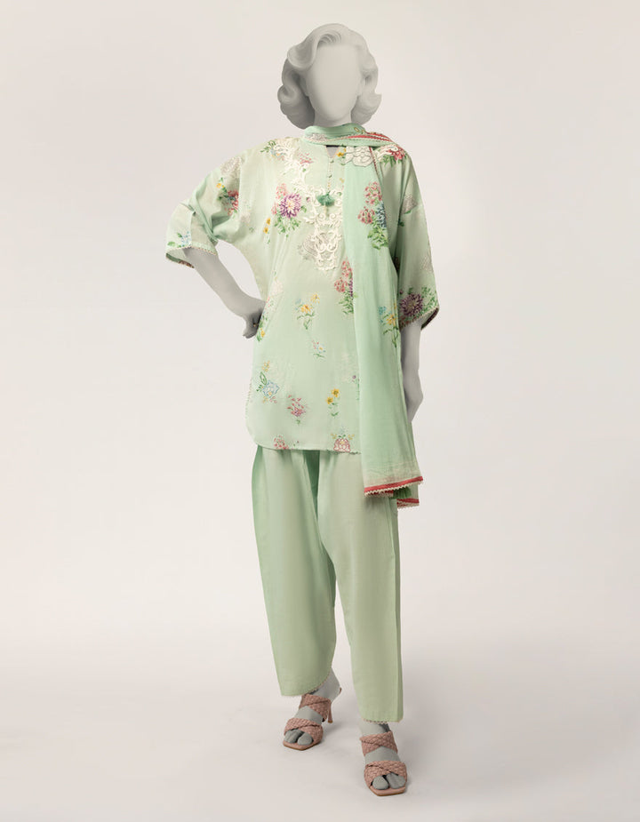 Lawn Green Stitched Suit - J. Junaid Jamshed