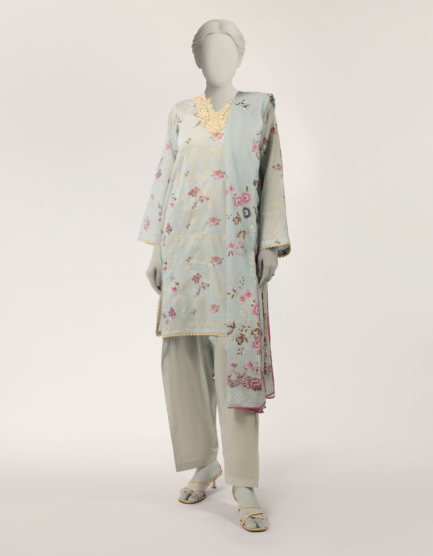 Lawn Blue Stitched Suit - J. Junaid Jamshed