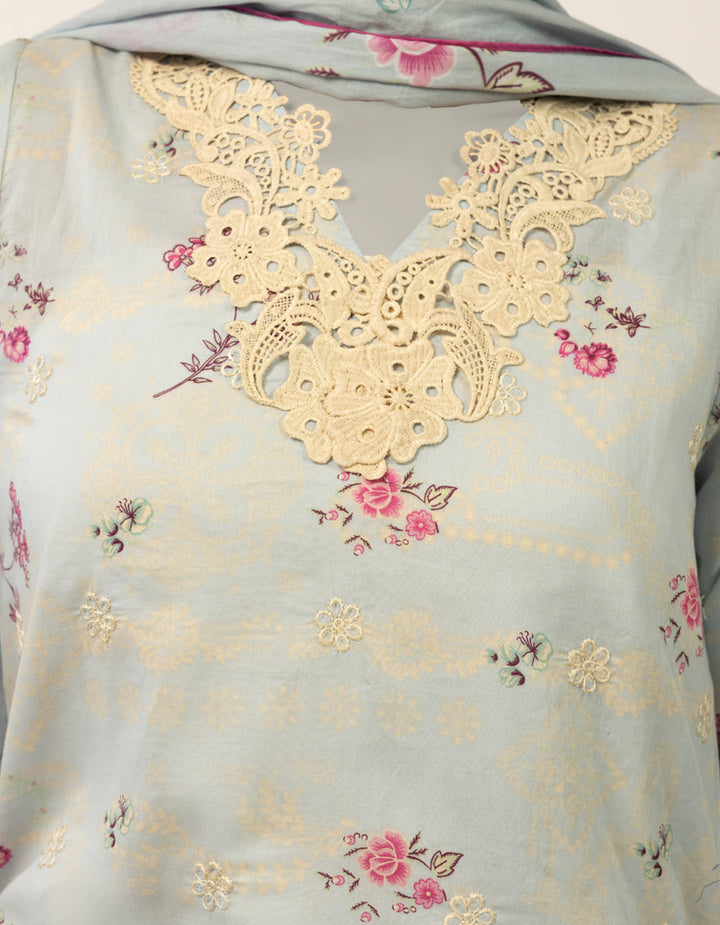 Lawn Blue Stitched Suit - J. Junaid Jamshed