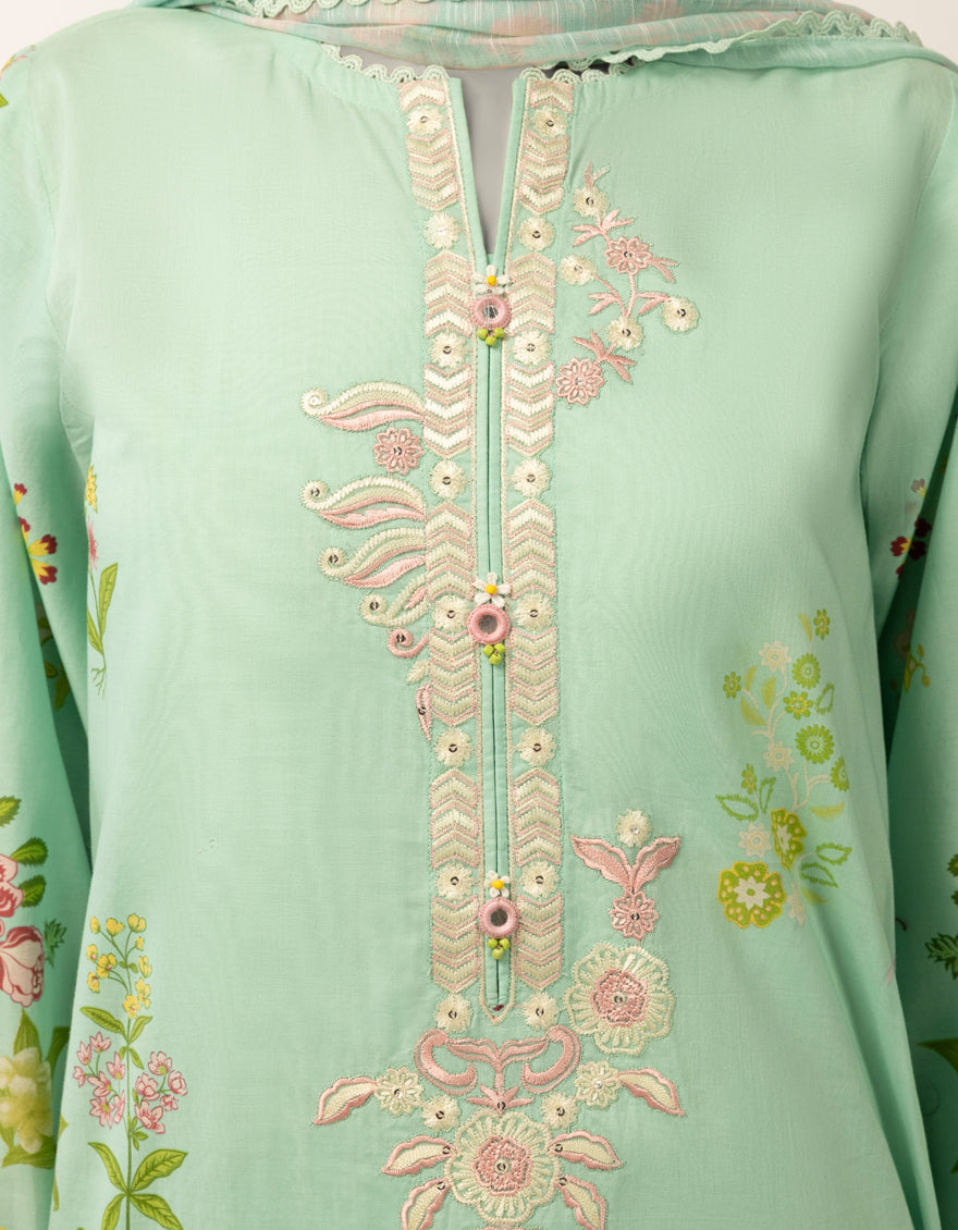 Lawn Green Stitched Suit - J. Junaid Jamshed