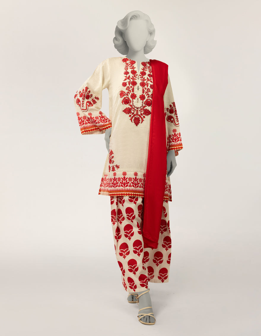 Dobby White Stitched Suit - J. Junaid Jamshed