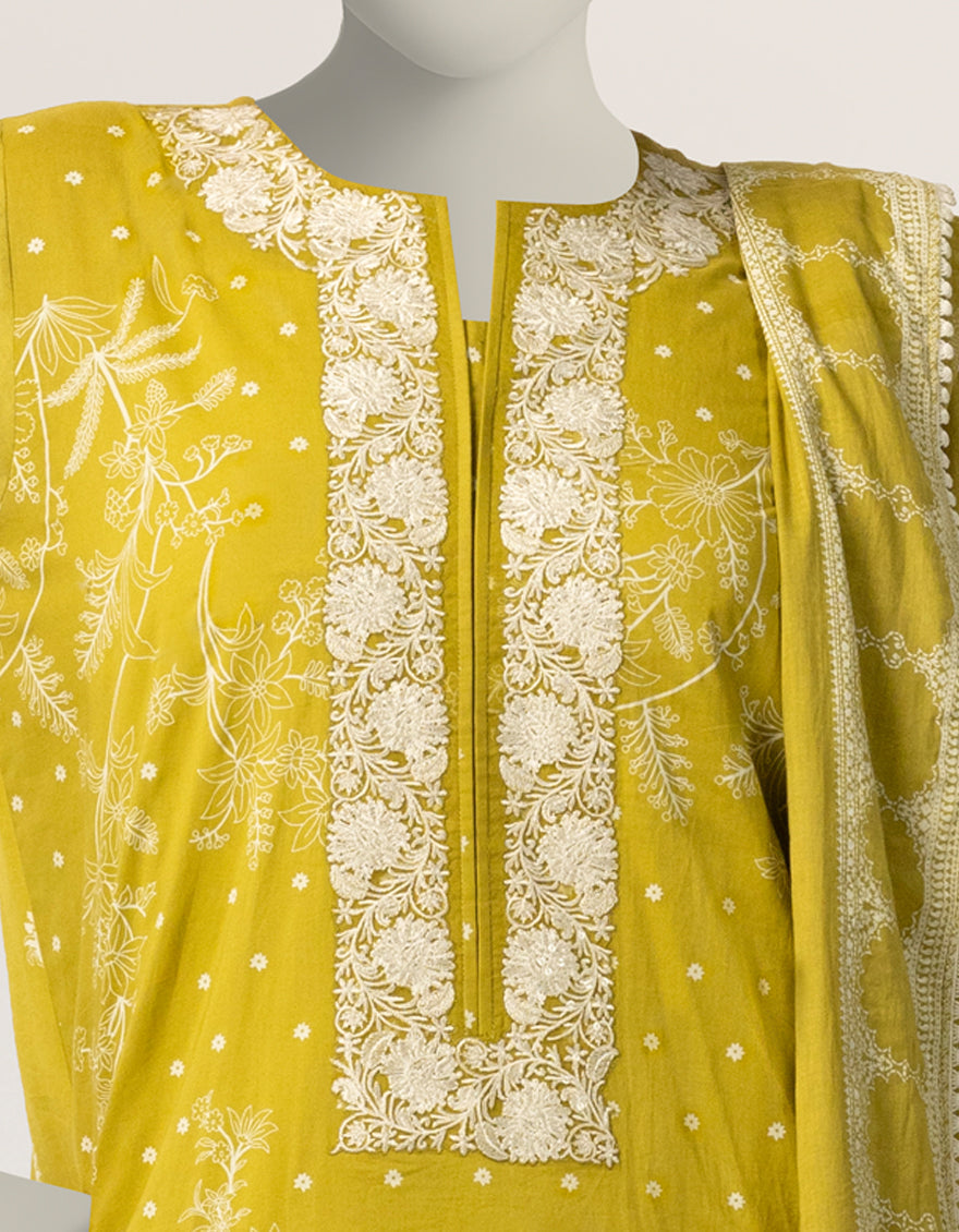 Lawn Green Stitched Suit - J. Junaid Jamshed