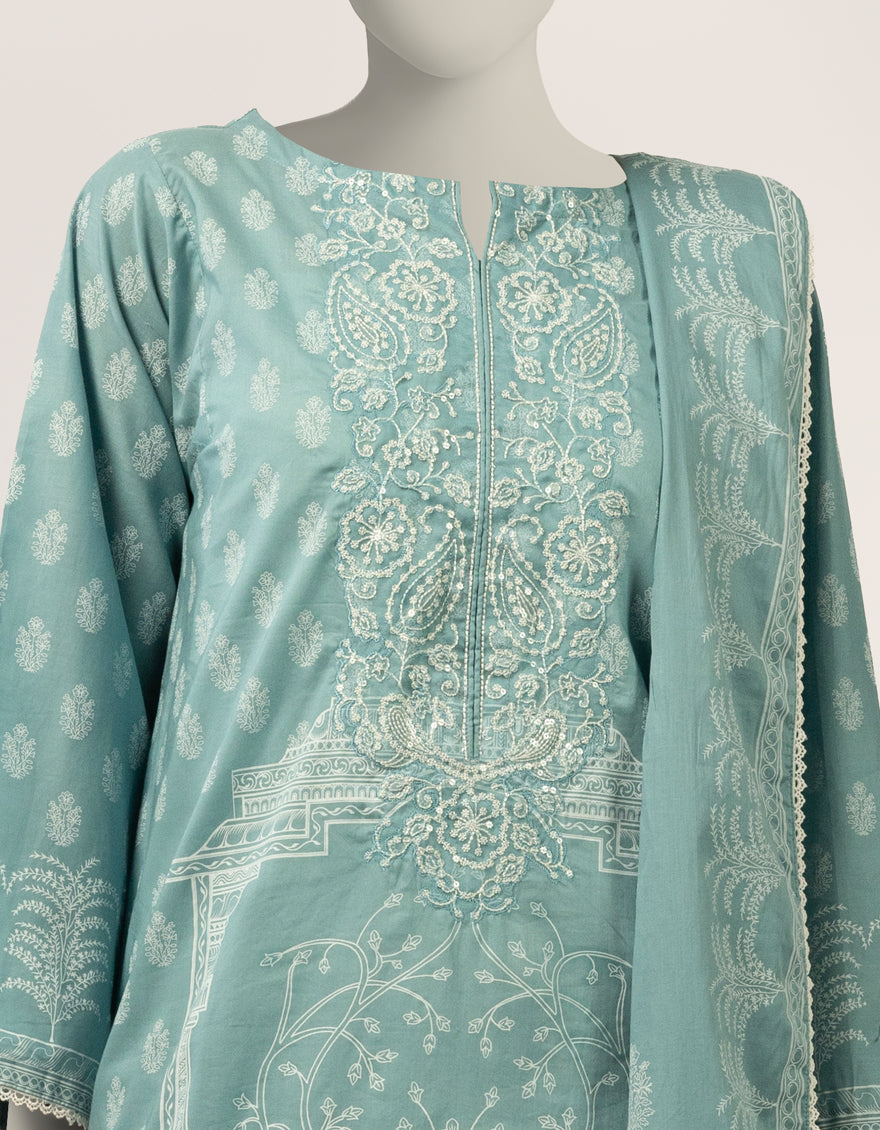 Lawn Blue Stitched Suit - J. Junaid Jamshed