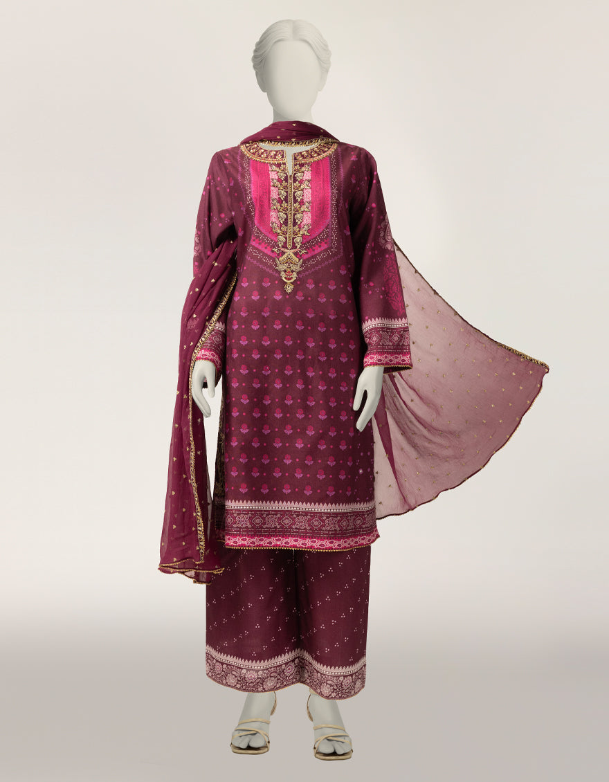 Cotton Silk Maroon Stitched Suit - J. Junaid Jamshed
