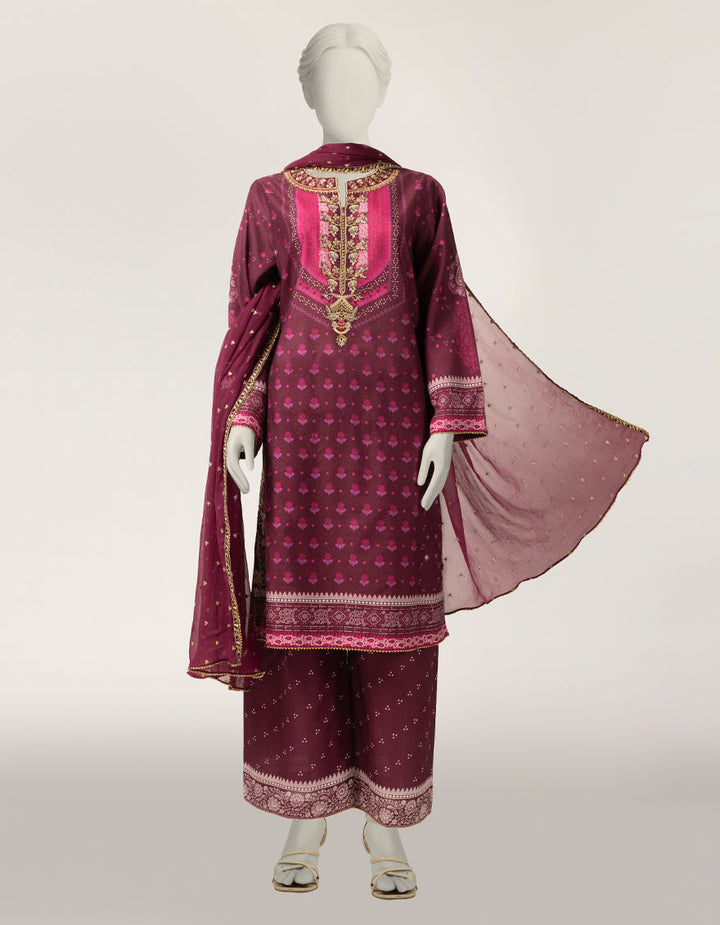 Cotton Silk Maroon Stitched Suit - J. Junaid Jamshed