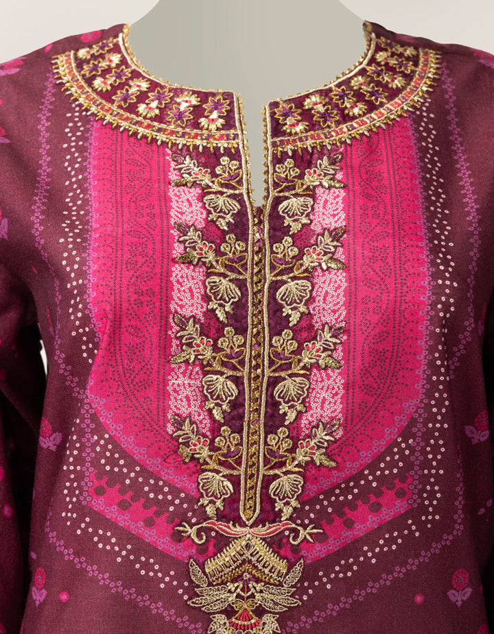Cotton Silk Maroon Stitched Suit - J. Junaid Jamshed
