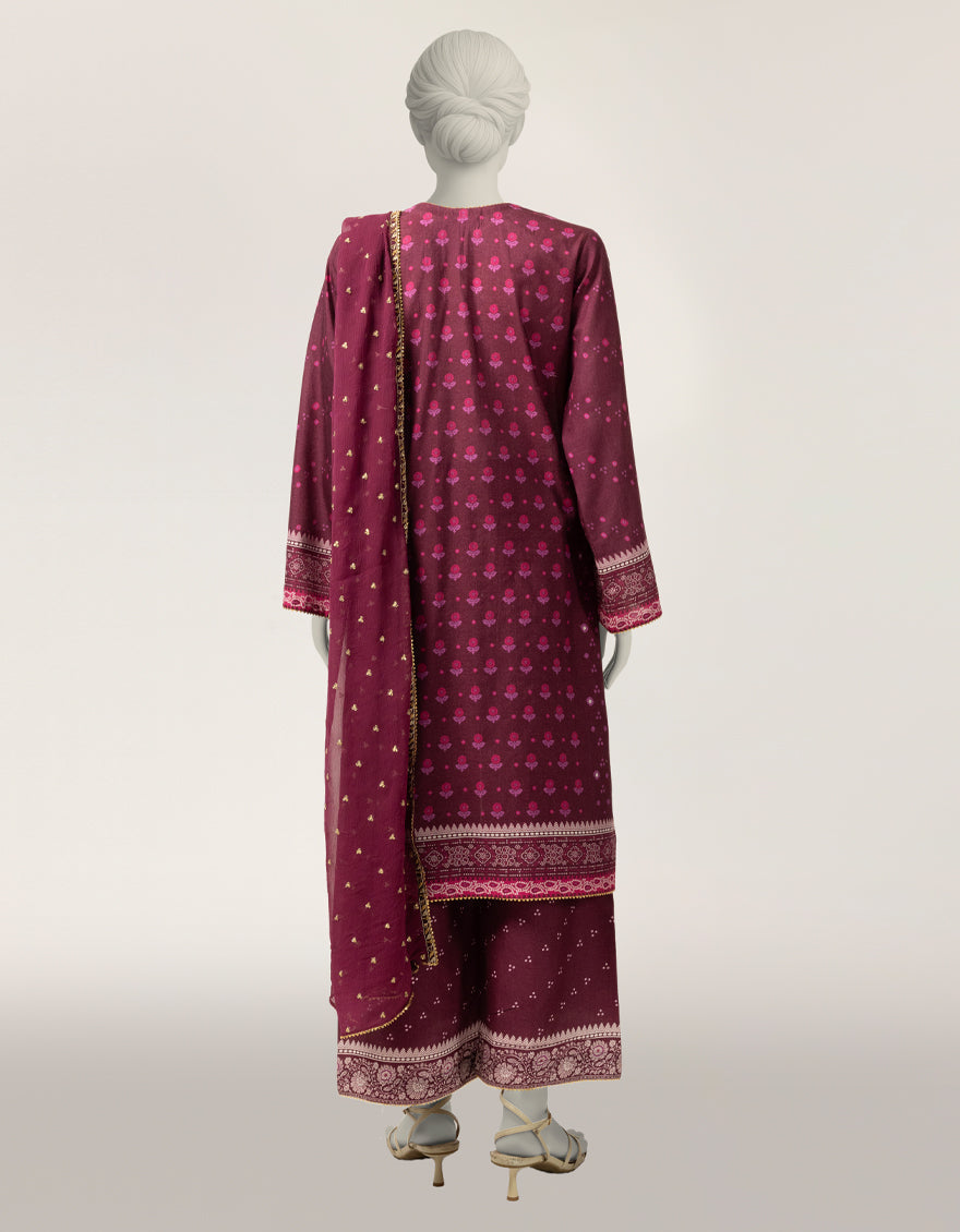 Cotton Silk Maroon Stitched Suit - J. Junaid Jamshed