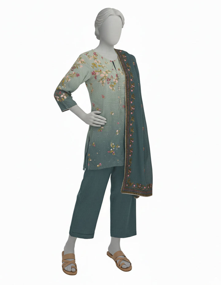 Maple Silk Blue Stitched Suit - J. Junaid Jamshed
