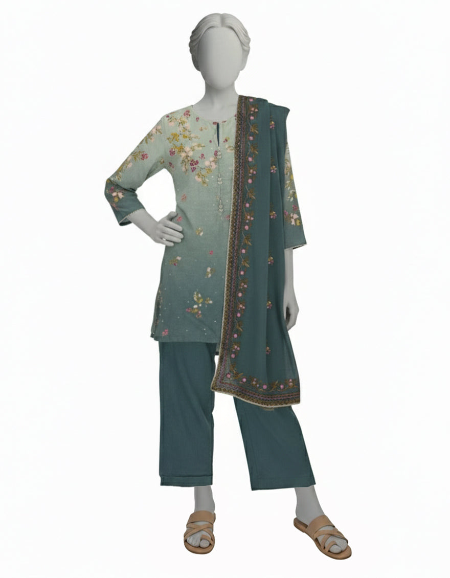 Maple Silk Blue Stitched Suit - J. Junaid Jamshed